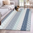 thumbnail image 2 of 2.7x5 Washable Area Rug, Geometric Bohemia Non-Slip Rectangle Rug for Bedroom Bedside, Stripes Gray White and Blue Indoor Floor Mat for Home Decor, 2 of 9
