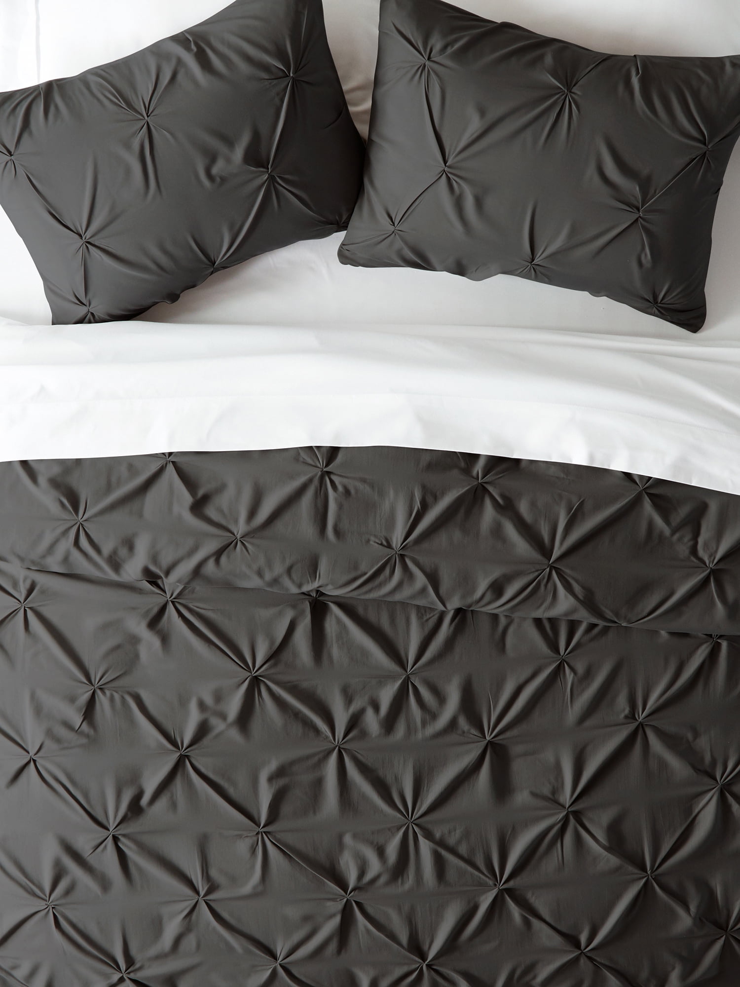 Comfort Canopy - 3 Piece Gray Pinch Pleated Duvet Cover Set with Shams for Queen Size Bedding
