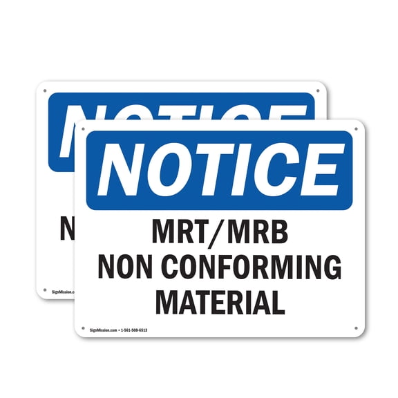 (2 Pack) Mrt Mrb Nonconforming Material OSHA Notice Sign 10 Inch X 7 Inch Indoor / Outdoor Rust-Free Aluminum Metal Signs for Workplace, Workshop, and Construction Site, Made in the USA