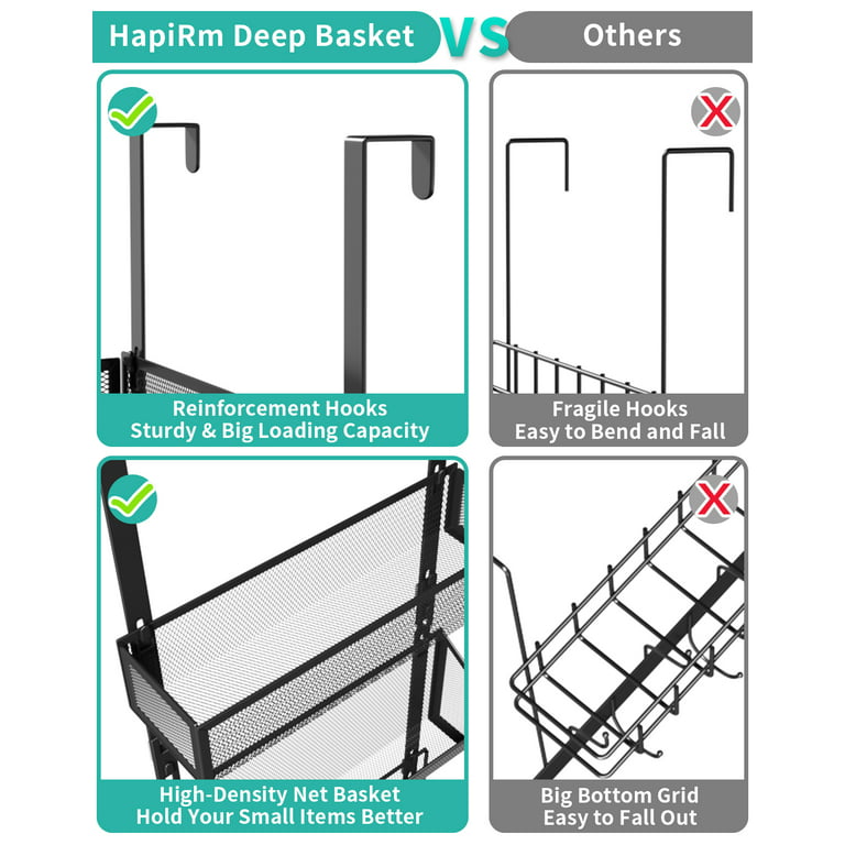 HapiRm Door Hanger Organizer, Over The Door Towel Rack, Use for Hanging Coat, Bag, Hat with 2 Baskets and 9 Hooks for Bathroom, Bedroom, Kitchen, Livi
