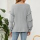 thumbnail image 4 of Blusa informal de manga larga con cuello en V y manga farol con volantes y manga larga para mujer Pompotops  FGAJ5921, 4 of 5