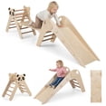 thumbnail image 1 of Gymax Panda-Themed Wood Montessori Climbing Set w/Slide Ramp Ladder & Cartoon Blocks Natural, 1 of 10