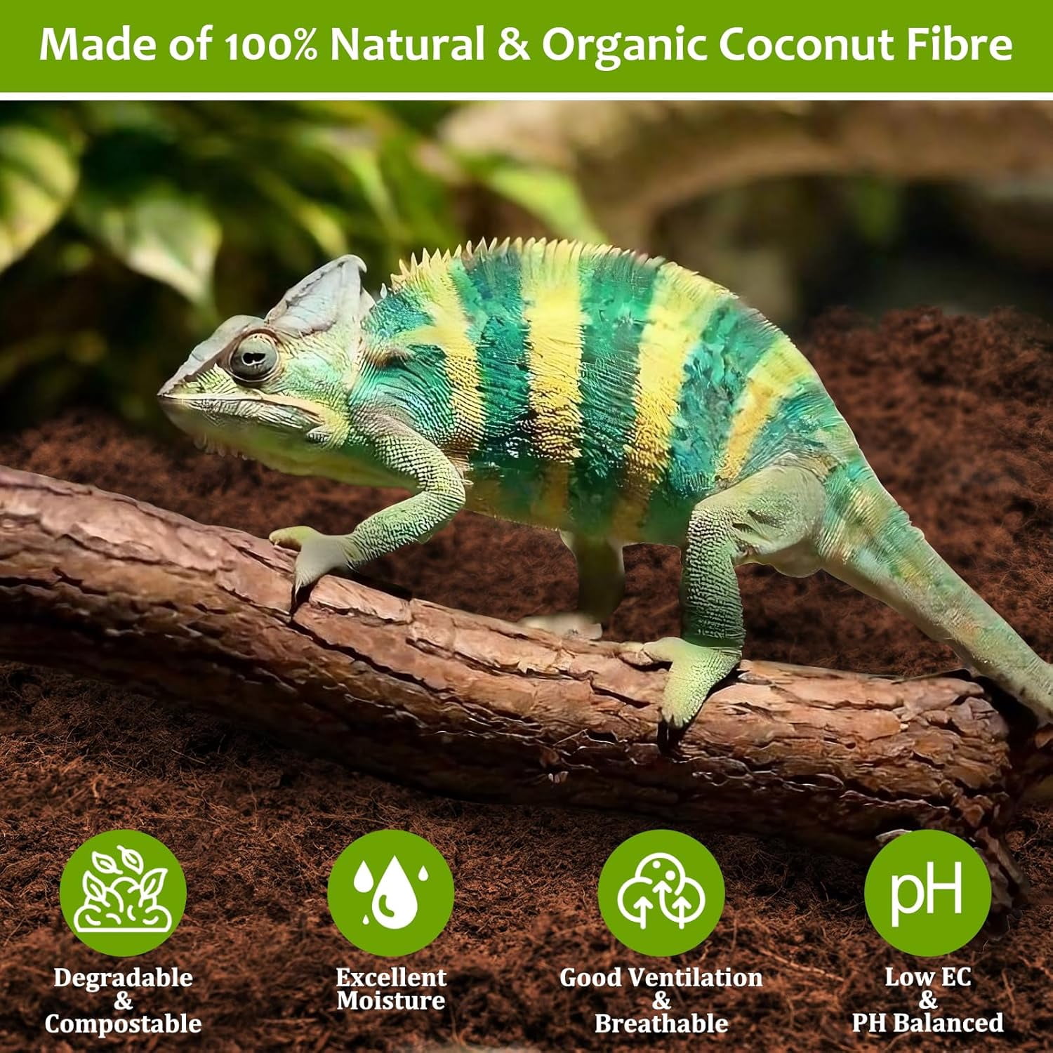 4 Pack Natural Coconut Fiber Substrate for Reptile- Premium Compressed Coconut Husk Terrarium Bedding for Reptile, Tortoise, Frogs, Snakes Hermit Crabs, Burrowing Animals