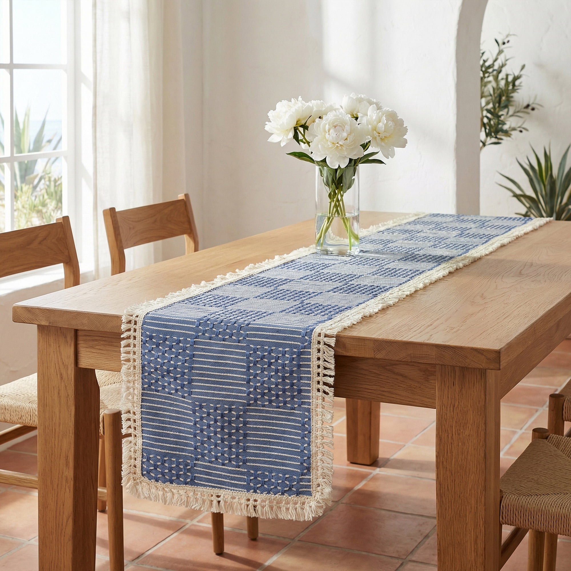Unique Bargains Birthday Decorations Tassel Kitchen Table Runner Navy Blue 13x86.6in