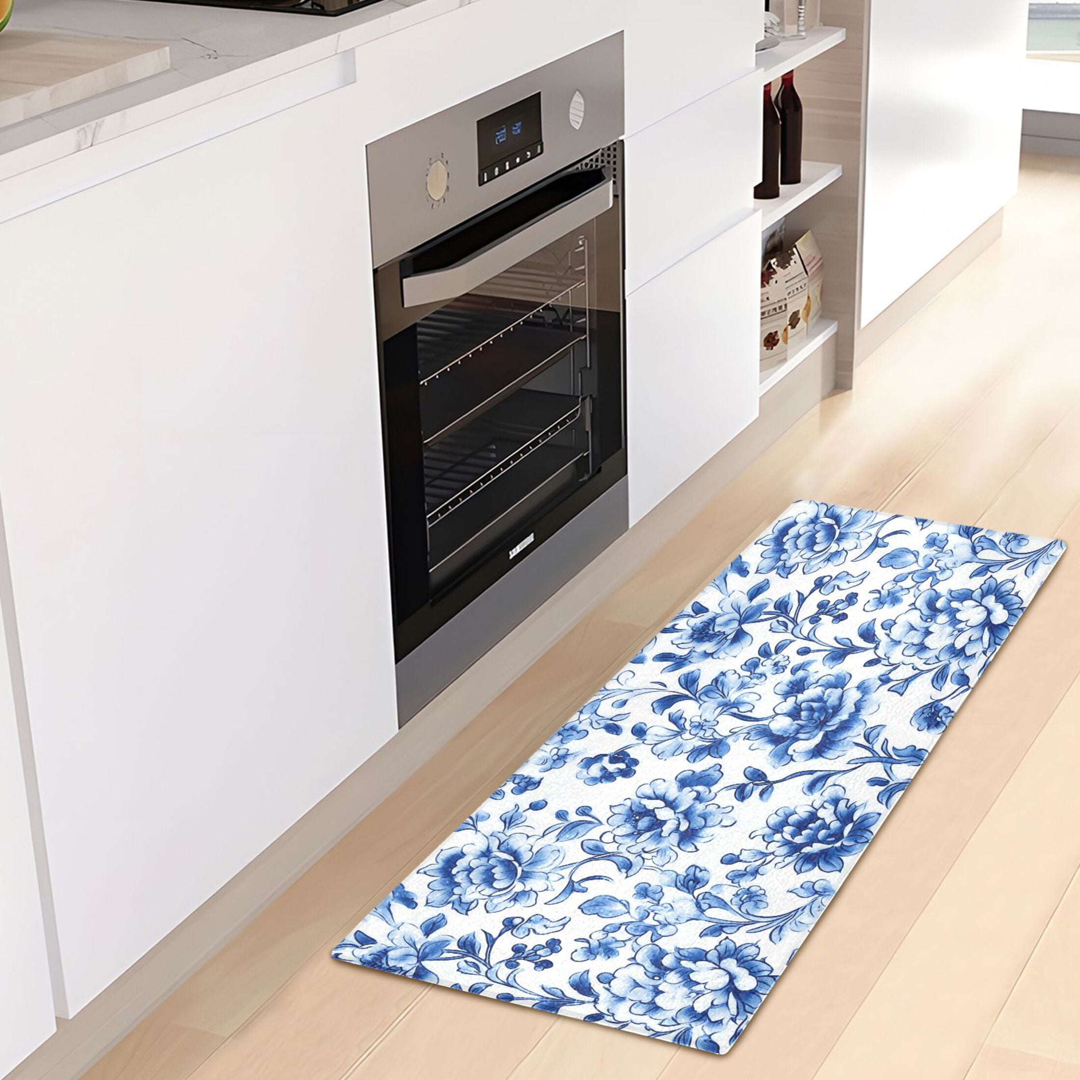 Blue and White Porcelain Floral Bath Mat 39x20 Non-Slip Bathroom Rugs Absorbent Soft Plush Quick Dry for Tub Shower Kitchen Home Decor