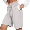 thumbnail image 2 of Shorts for Women Elastic Waist Drawstring Knee Length Basketball Exercise Shorts with Belt, 2 of 4