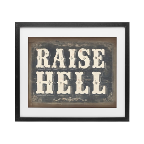 Stupell Industries Eclectic Raise Hell Vintage Western Black Framed Print Under Glass, 16 x 13, by Arlington Prints