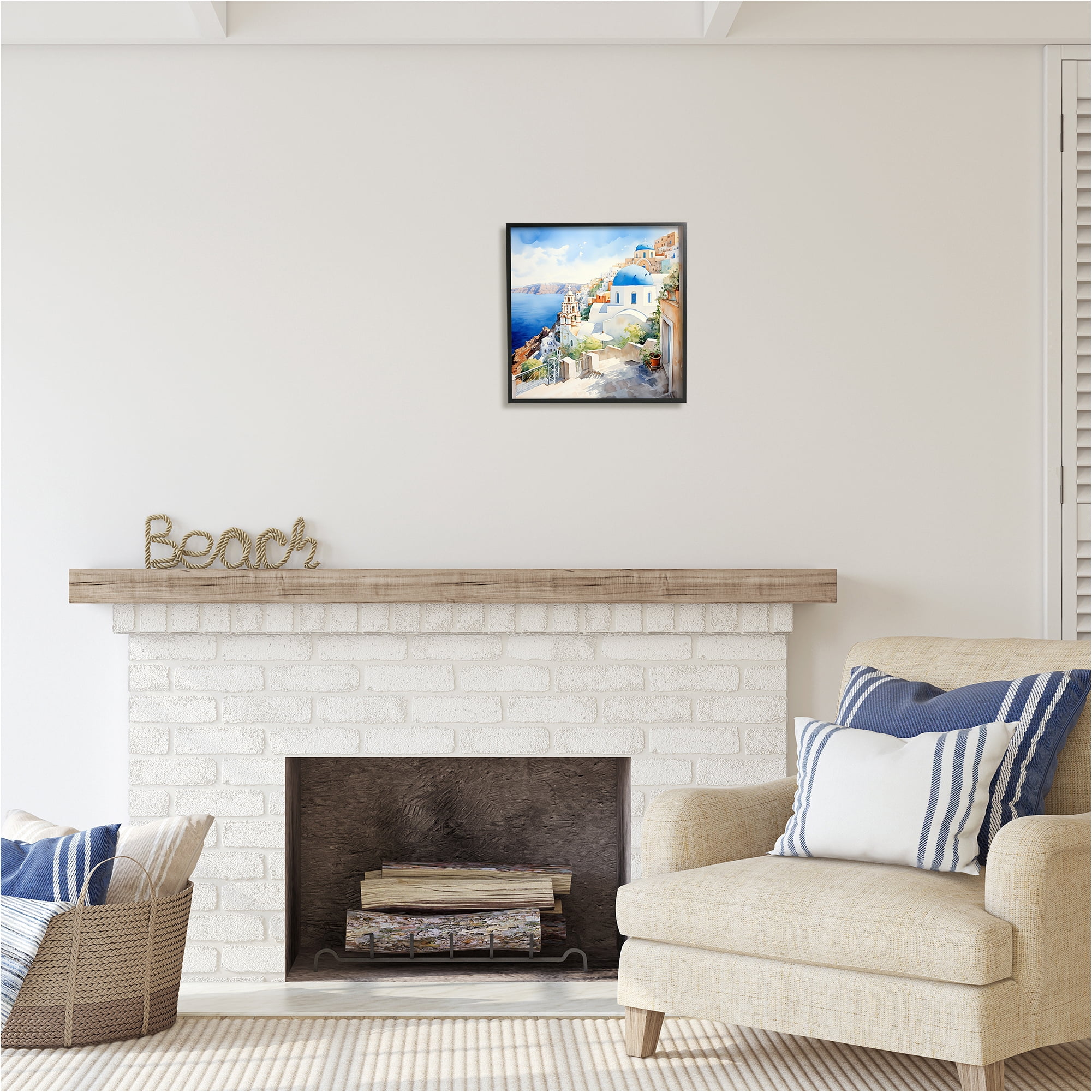 Stupell Industries Santorini City Landscape Travel & Places Painting Black Framed Art Print Wall Art, 17 x 17