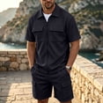 thumbnail image 2 of Hxshgdsn Mens Collared 2 Piece Outfit Set Zip Up Short Sleeve Jacket Cargo Shorts Outdoor Casual Travel（BlackM）, 2 of 6