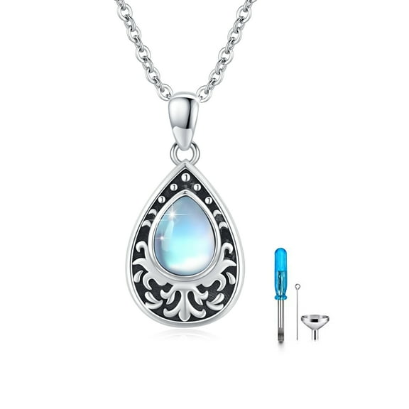 Cuoka Teardrop Urn Necklace 925 Sterling Silver Urn for Ashes Moonstone Pendant Necklaces for Grandma Grandpa Dog Cat Ashes Memorial Jewelry Gifts