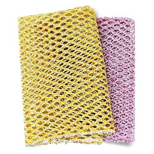 Heavy Duty Dish Scrubbers, Non-Scratch Scouring Pads - Odorless & Long Lasting Mesh Dish Cloth - Replace Sponges - Kitchen, Floor and Bathroom Usage - Made in Korea (2 Pcs)