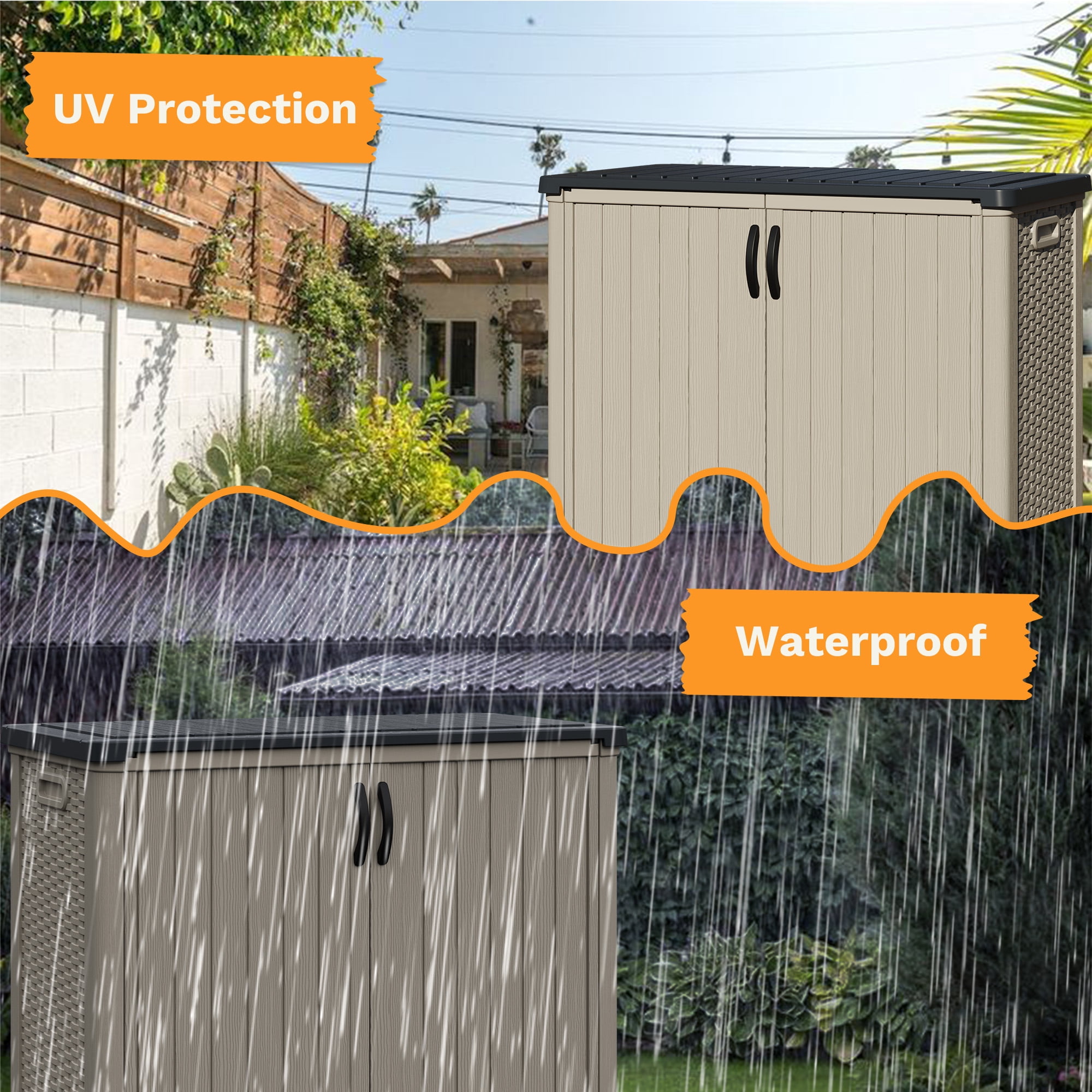 Homall 26 Cu.ft Resin Outdoor Storage Shed - Waterproof, Lockable & Sturdy Floor for Patio/Garden, Beige