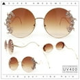 thumbnail image 2 of Fancy Rhinestone Floral Trim Round Circle Lens Wavy Arm Sunglasses Gold - Brown, 2 of 8