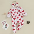 thumbnail image 2 of Bagilaanoe Newborn Baby Girl Valentines Day Clothes Footies Jumpsuit Heart Print Long Sleeve Bodysuit + Headband 3M 6M Infant Zipped One Piece Romper, 2 of 8