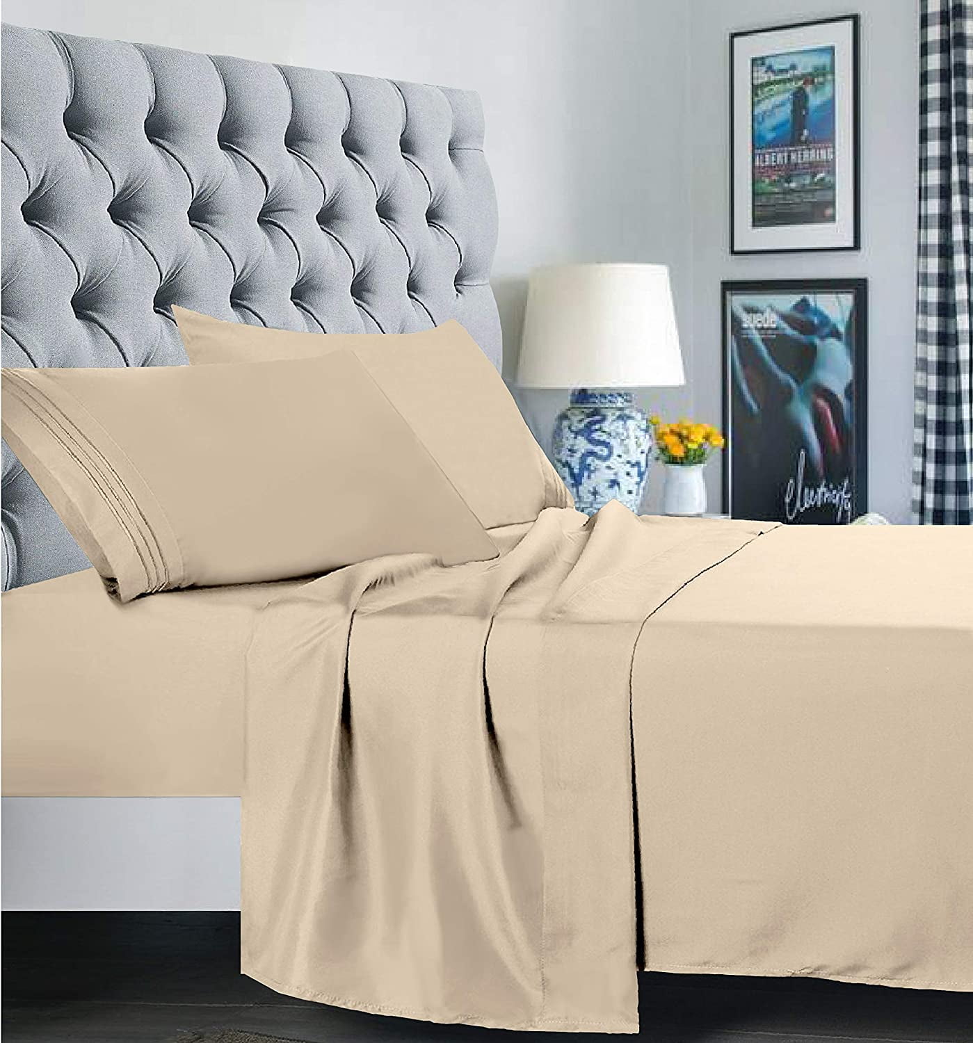 Bed Sheet Set - Brushed Microfiber Bedding - Bedding Sheets & Pillowcases - Deep Pockets - Easy Fit - Breathable & Cooling Sheets, Queen, Cream