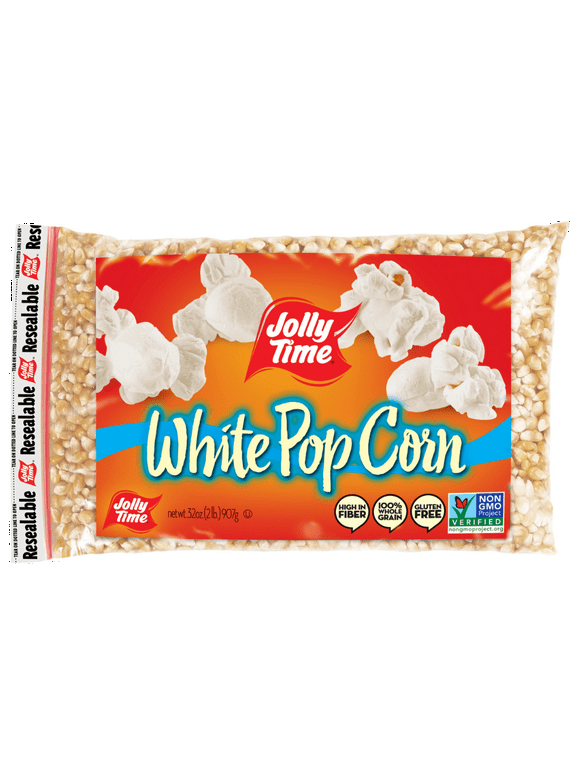 Jolly Time White Popcorn Kernels Bag, 32 oz Gluten-Free, Non-GMO.