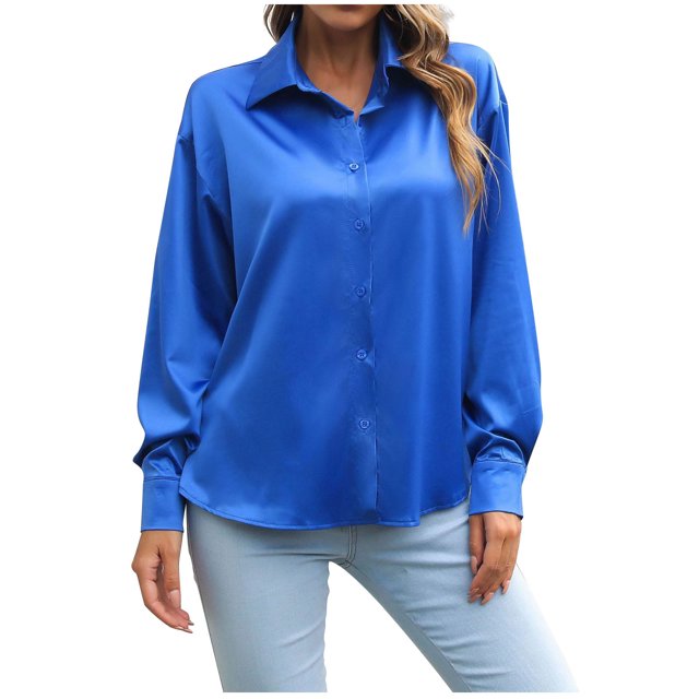 T-Shirts à Manches Longues pour Femmes Mode Décontractée Unie Col Rabattu Cardigan T-Shirt Ample Blouse Boutons Hauts T-Shirts Longs pour Femmes T-Shirts pour Femmes Mode