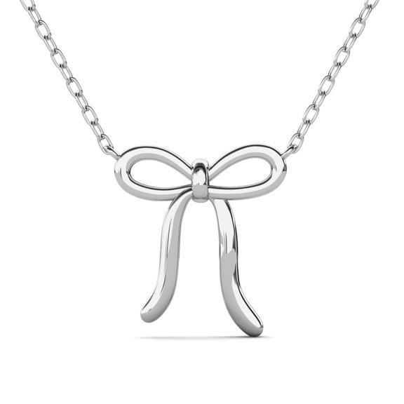 Cate & Chloe Lola 18k White Gold Plated Ribbon Bow Drop Necklace, Gift for Women