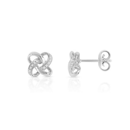 Trillion Designs 10K White Gold 1/10 CT Round Cut Real Diamond Infinity Love Knot Stud Earrings HI I2