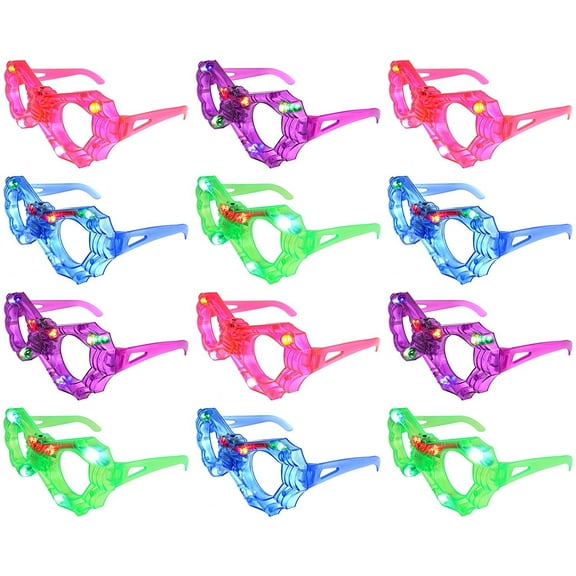 Set of 12 Flashing LED Multi Color 'Spider Web' Light Up Show Party Favor Toy Glasses (Colors May Vary)