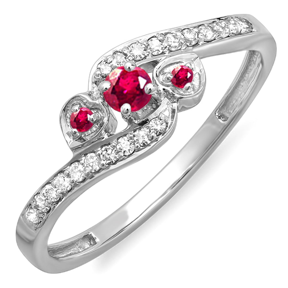 Dazzlingrock Collection 10K Gold Round Ruby & White Diamond Ladies Bridal Halo Style Swirl Split Shank Promise Ring
