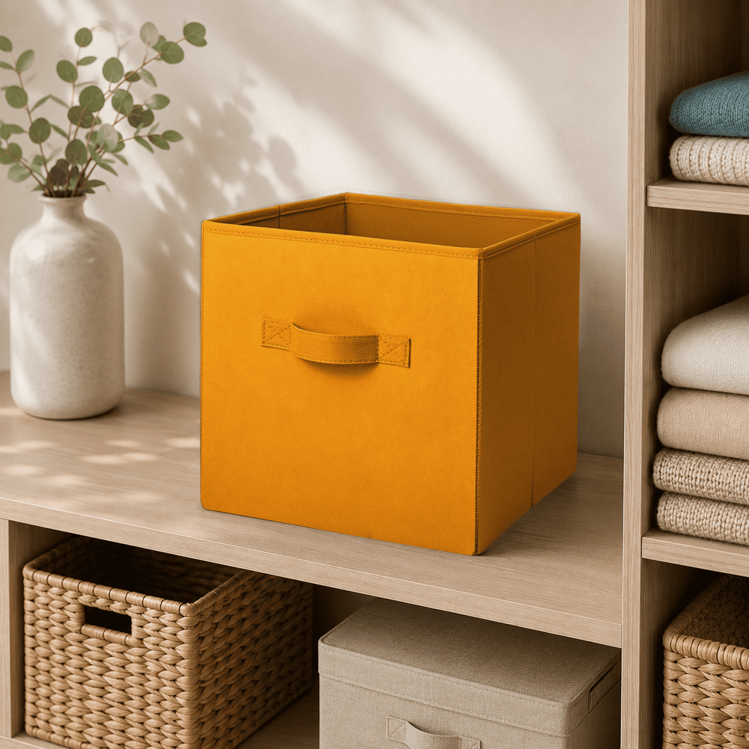 Mainstays Collegiate Collapsible Fabric Bins 10.5X10.5, Mustard Dijon, 4 Pack