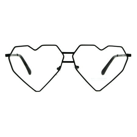 Womens Squared Heart Shape Metal Rim Clear Lens Eye Glasses Black