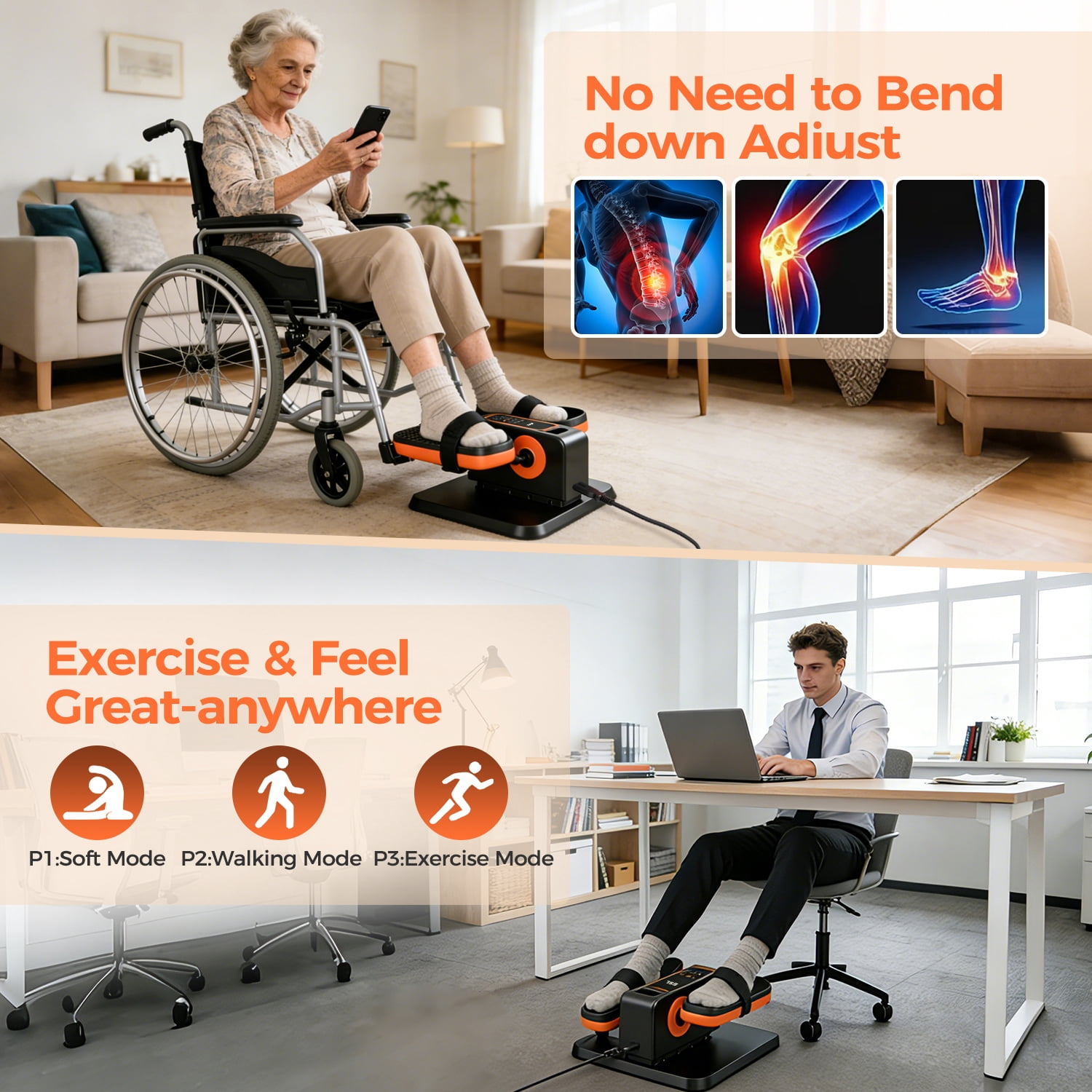 ESL Under Desk Elliptical, Seated Leg Exerciser Machine for Seniors with Pedal Straps and Remote Control