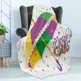 thumbnail image 4 of Mardi Gras Soft Flannel Fleece Throw Blanket, Parade Preparations Umbrella Stars Joyful Fun Party, Cozy Plush for Indoor and Outdoor Use, 60" x 80", Purple Yellow Green, by Ambesonne, 4 of 5