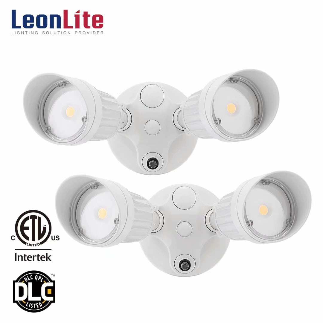 Leonlite 2 Pack 20w 150w Equiv Dual Head Dusk To Dawn Led Outdoor Security Light Photocell For Yard Garage Porch Entryways 5000k