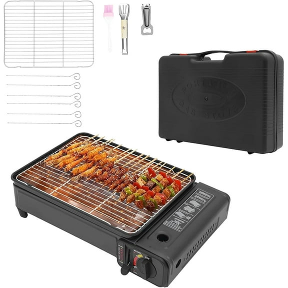 Portable Gas Grill Butane Stove, Camping Stoves with Grilling Net & Carry Case, Tabletop BBQ Grill Butane Camping Stove, Outdoor Gas Stove for Camping, Travel, Trekking