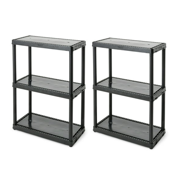 Gracious Living 3 Shelf Set Height Light Duty Storage Unit, Black (2 Pack)