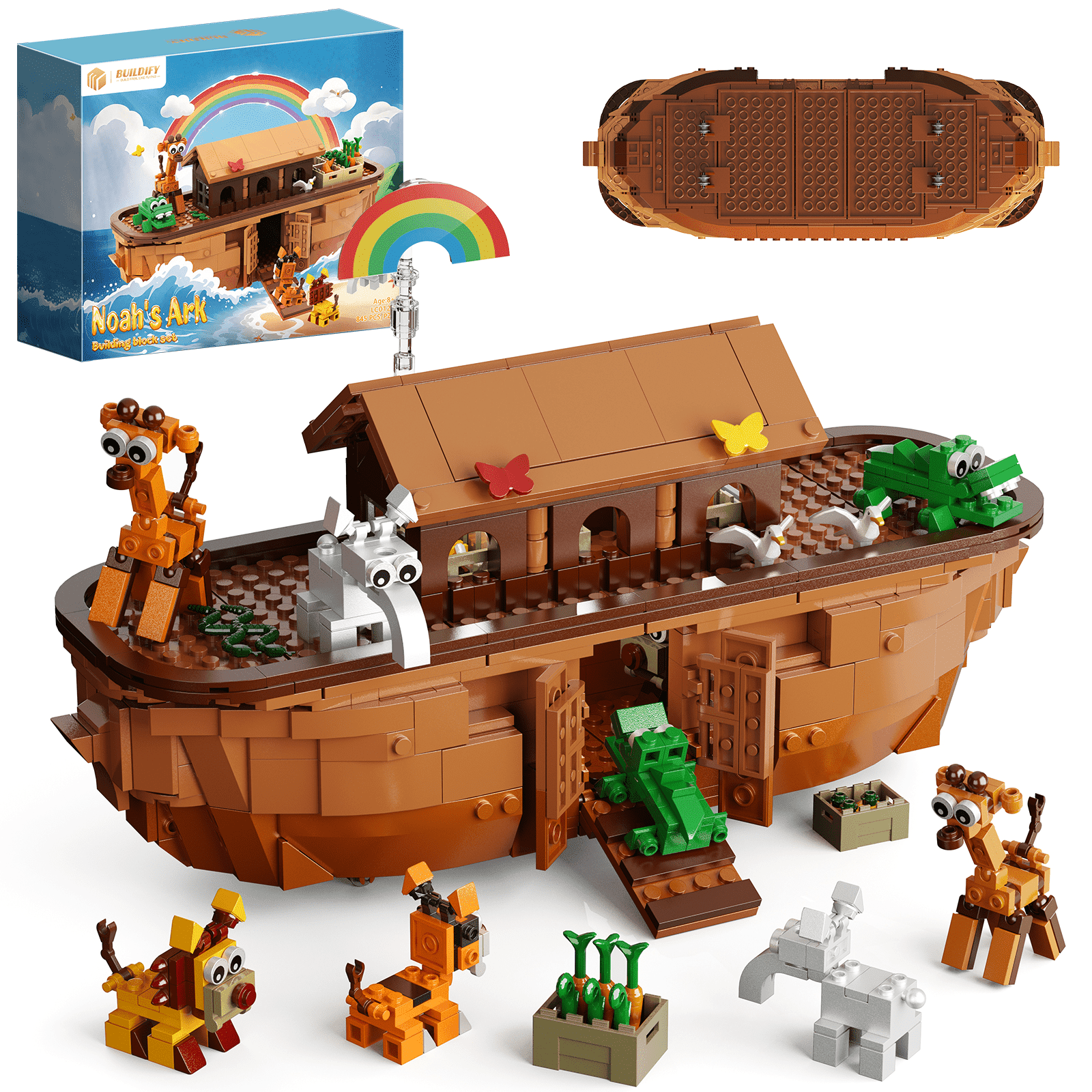 Noah's Ark Building Blocks Set, 845Pcs Christian STEM Toy, Lego-Compatible Animal & Boat Kit for Kids 8+, Ideal for Baptism, Easter & Birthday Gifts