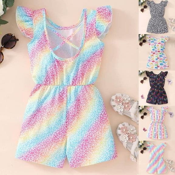 Kctiaxy Toddler Girl Dresses Baby Romper Flying Sleeve Cre W Neck Jumpsuits Solid Color Cute Flowers Print Onesie Outfits Summer Fashion 2-7 Yearss