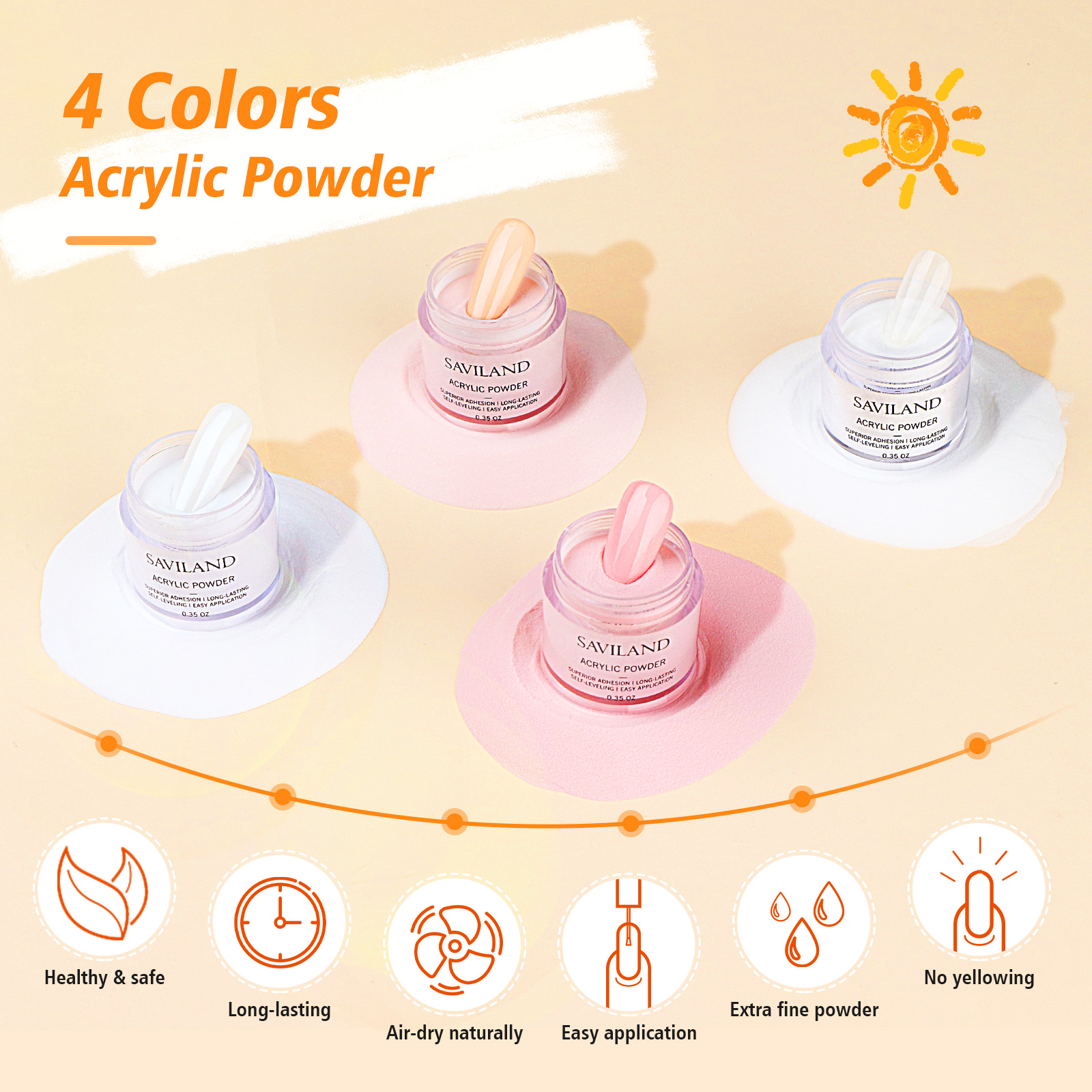 Saviland Acrylic Nail Kit- 4 Colors Clear/Pink/White/Nudes Acrylic Powder Set with Monomer Acrylic Liquid, Acrylic Nail Brush, Acid-Free Primer for Nail Extension with Everything - image 4 of 10