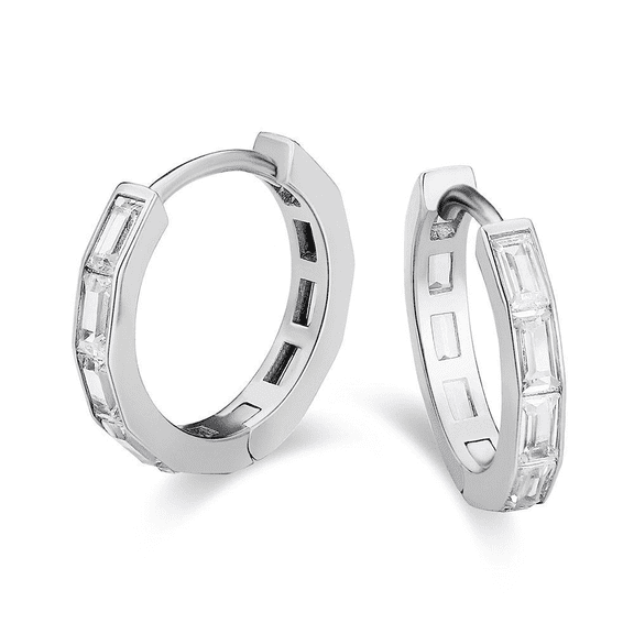 Paris Jewelry 24K White Gold 4Ct Emerald Cut Created White Sapphire Hoop Earrings Women plated