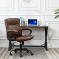 thumbnail image 2 of XINMICS Ergonomic Office Chair, Adjustable PU Leather Computer Chair with Padded Armrests, Brown, 2 of 7