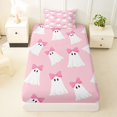 thumbnail image 3 of Manfei Pink Bow Ghosts Twin Sheets,Halloween Themed Print Bedding,3pcs,1 Fitted Sheet and 1 Pillowcase, 3 of 6