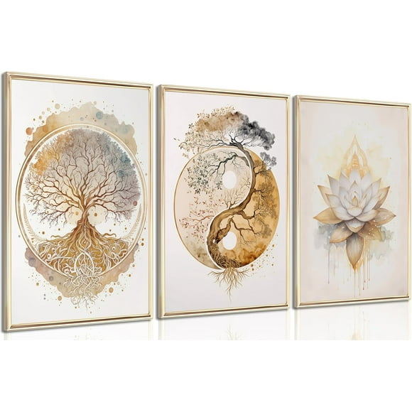 AIR-Tree of Life Canvas Wall Art Lotus Zen Painting Picture Wall Decor Abstract Yin Yang Fall Art Poster Print Artwork for Living Room Yoga Room Hotel Bedroom Home Decoration