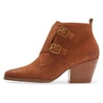 thumbnail image 2 of YDN Women Closed Almond Toe Side Zipper Ankle Booties Chunky Low Stacked Heel Double Strap Boots Date Office Shoes Size 16 Brown, 2 of 5