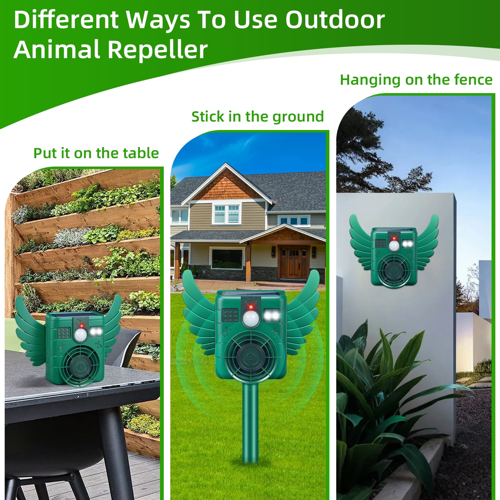 JahyShow Ultrasonic Animal Repeller, with Motion Sensor and LED Flash Light Waterproof IP66 for Deer, Dogs, Rabbits, Raccoons and Coyotes