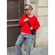 thumbnail image 2 of Suéter elegante de cuello redondo rojo para mujer, suéter elegante de manga larga, tops de punto sueltos informales, jerséis de moda nuevos para otoño 2024 para mujer, 2 of 5