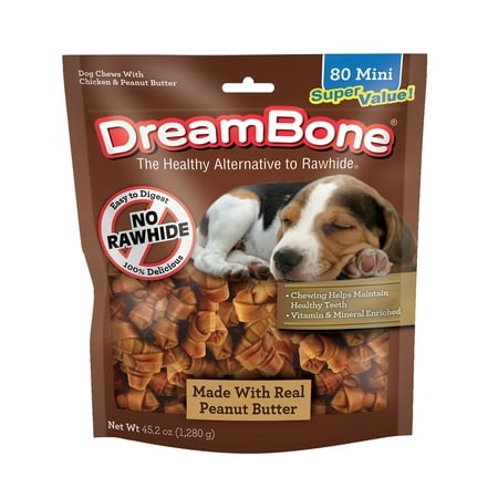 DreamBone Peanut Butter Flavored Rawhide-Free Dog Chews, Mini, 45.2 Oz. (80 Count)
