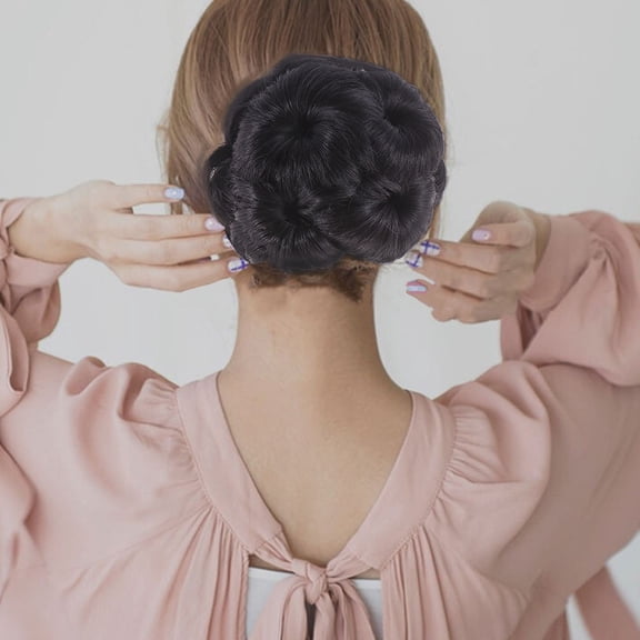 LOLIPPYY 2-Pack Black Hair Extension Buns with Elegant Floral Design, Perfect Hair Accessories for Stylish Updos