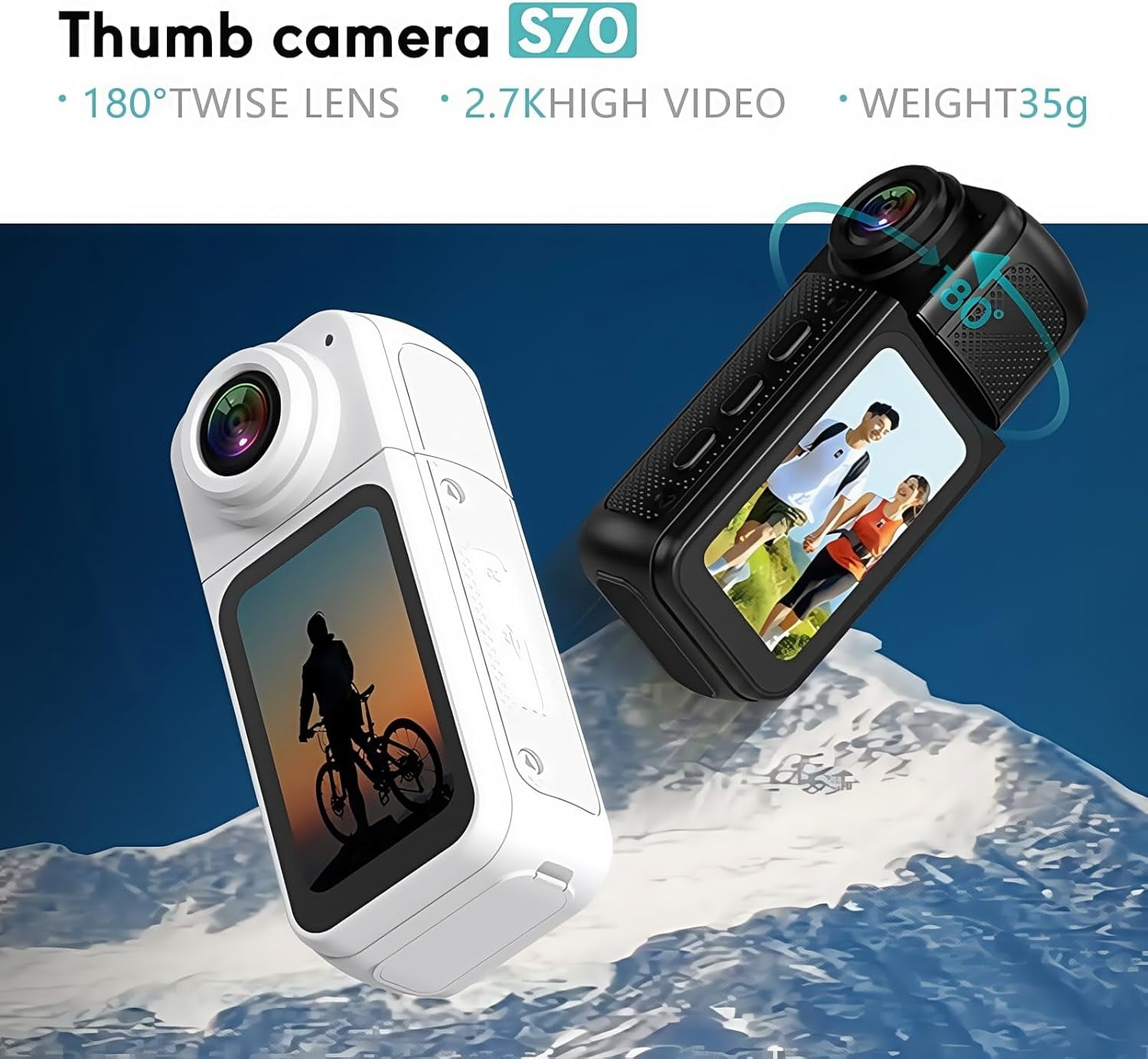 128GB FHD 2.7K Mini Rotate Body Camera, Wearable Action Body Cam, Thumb Size Hands Free Recording Body Worn Camera, Portable Camcorder Mount Anywhere for Work, Travel, Sport,Pet Walking (Black)