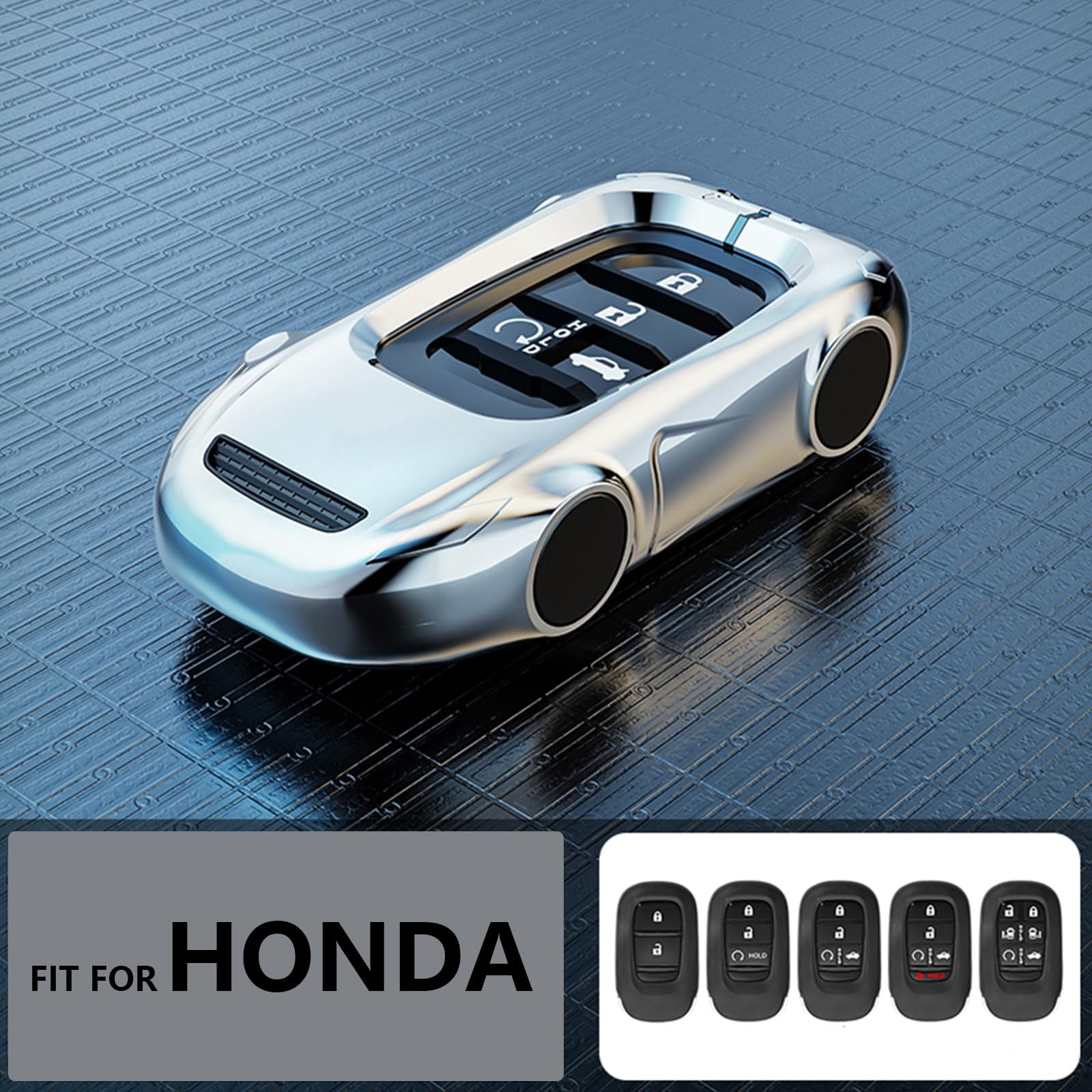 Key Cover Case, Zinc Alloy Metal Smart Key Fob Case Protector Shell Compatible with 2022 2023 2024 Honda Accord Civic HR-V CR-V Pilot