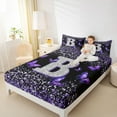 thumbnail image 4 of Feelyou Fashion Monogrammed B Bed Sheets, Bling Butterfly Animal King Sheets, Black Purple Sequin Print Sheet Set, Luxury Bedroom Decor, 4-Piece, 4 of 7