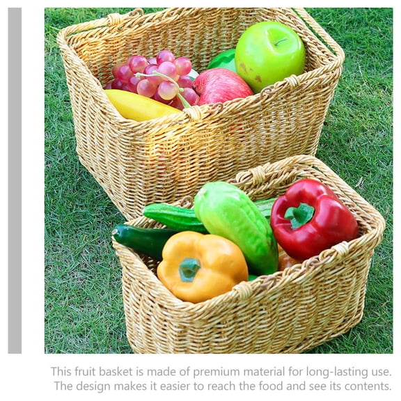 ETEREAUTY Khaki Woven Fruit Basket for Kitchen Counter Storage and Decorative Home Organizer