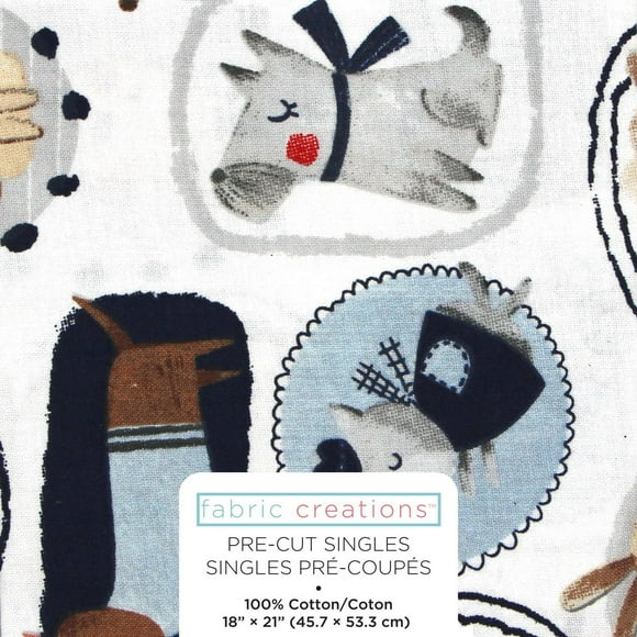 Fabric Creations White with Dogs in Frames Fat Quarter Pre-Cut Fabric - 18" x 21" / 45cm x 53cm