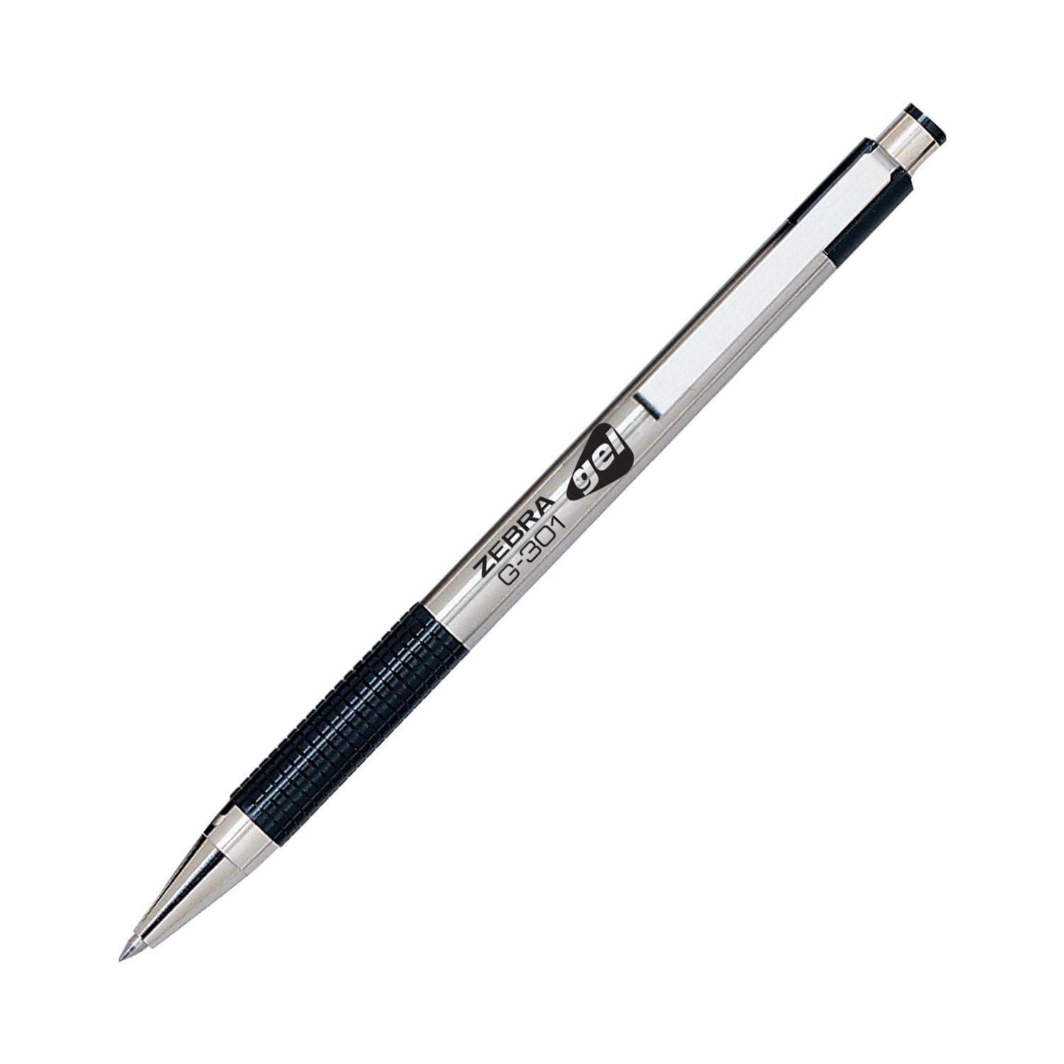 G-301 Stylo gel rétractable en acier inoxydable G-301 de Zebra - Noir Paq. de 2